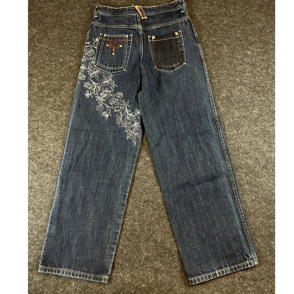 VTG Y2K Enyce Wide Leg Jeans Youth Size 18 Blue Denim Skater Embroidered Baggy